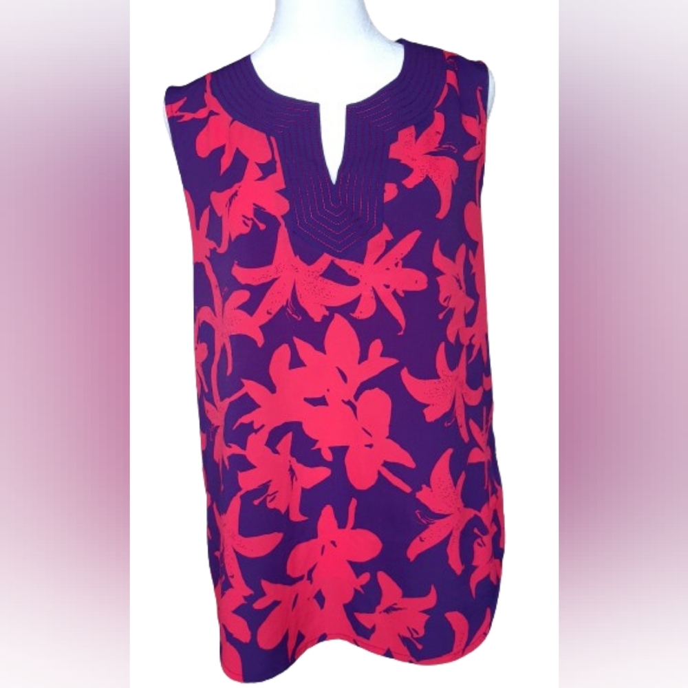 LIZ CLAIBORNE 🌺 Flowery Sleeveless Purple and Red Blouse for Women - Size: M